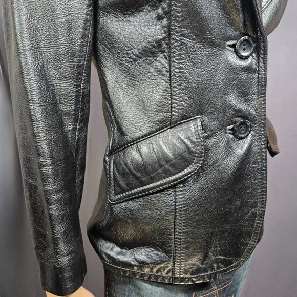 Vintage 70s Black Leather Blazer Jacket Womens Size S Rocker Grunge - Picture 4 of 8